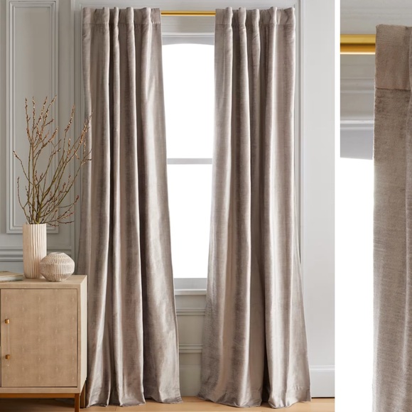 NWOT QUINCE 48x96 Luster Velvet Room Darkening Curtain Silver 9628 - Picture 1 of 8